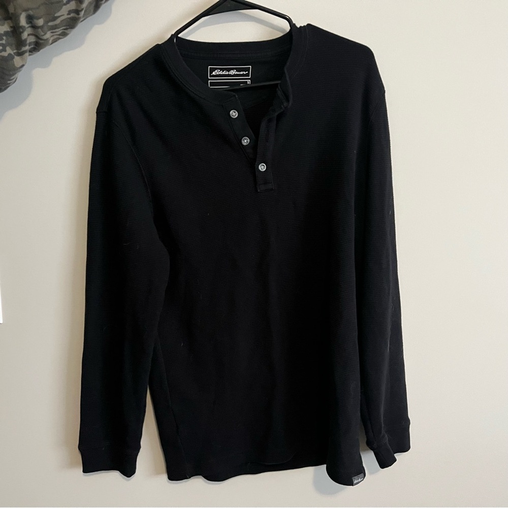 Eddie Bauer Men's Black Henley Shirt